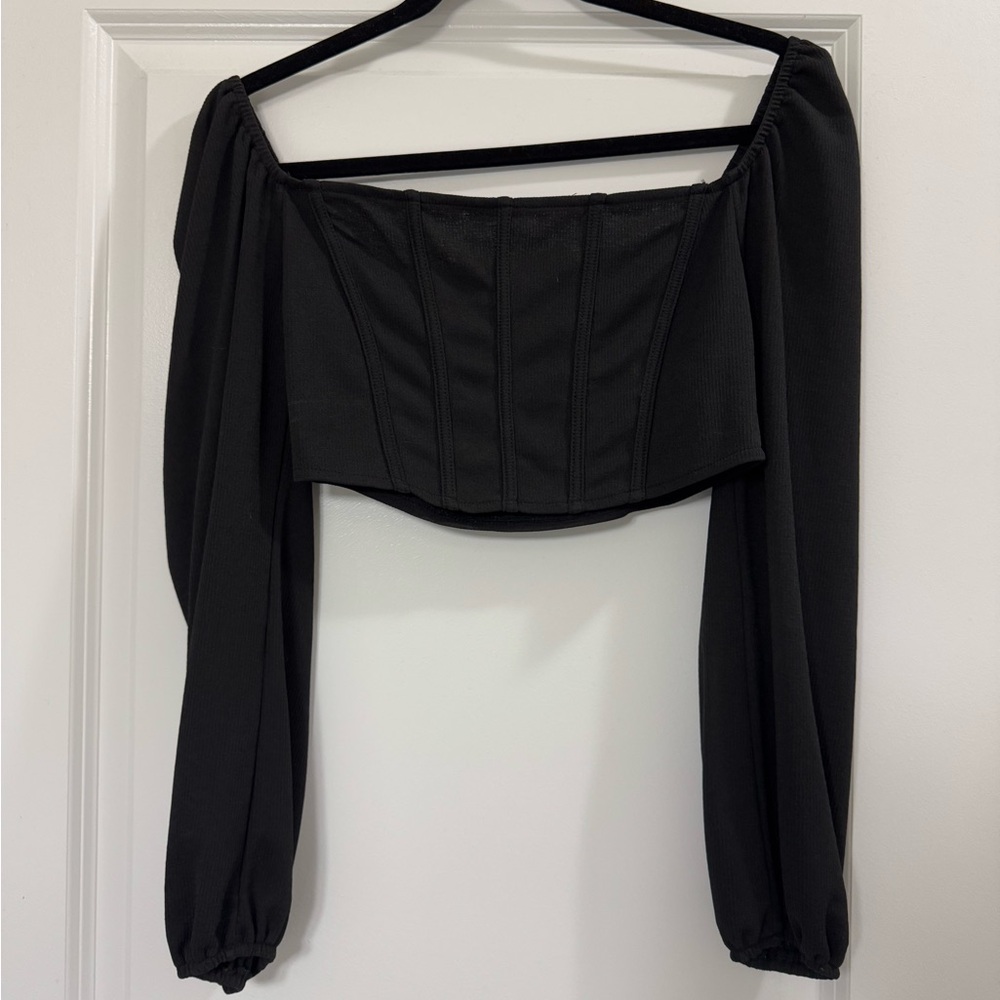 Women’s black corset long sleeve crop top
